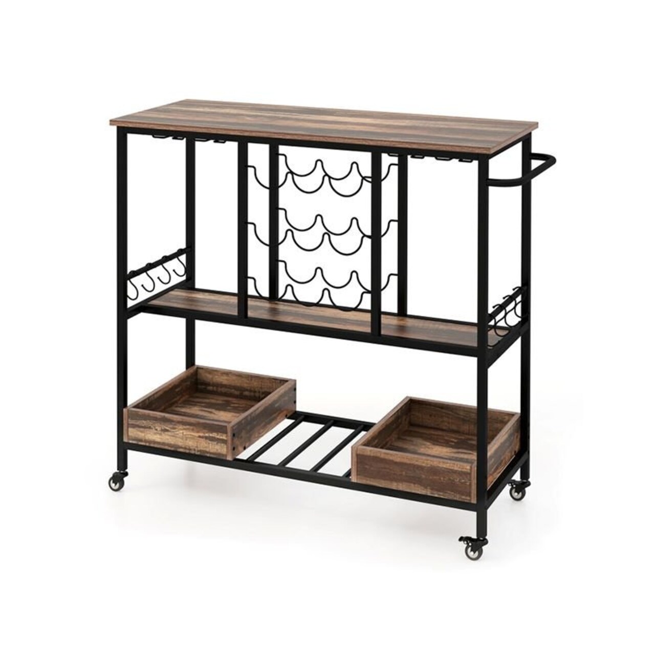 Edge Collections - 42.5" x 16" x 36" - Rustic Rolling Bar Cart with Wine and Glass Racks - 1 Piece